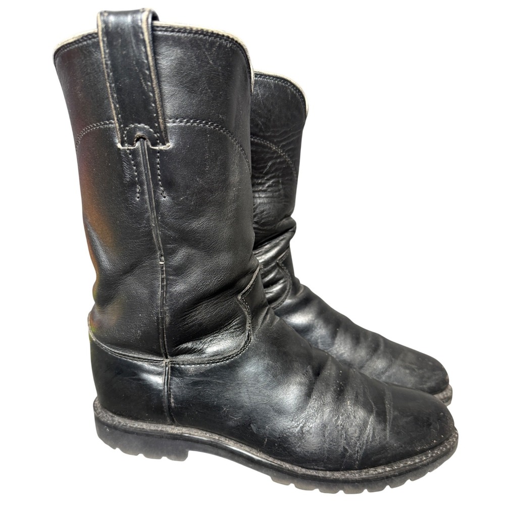 Justin 3170 Mens Black Leather Western Cowboy Boots Vibram Sole USA Made 7.5 E